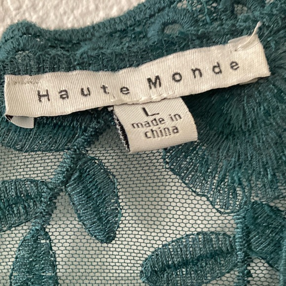 Haute Monde Emerald Green Lace/Embroidered V-Neck Dress - Picture 2 of 5